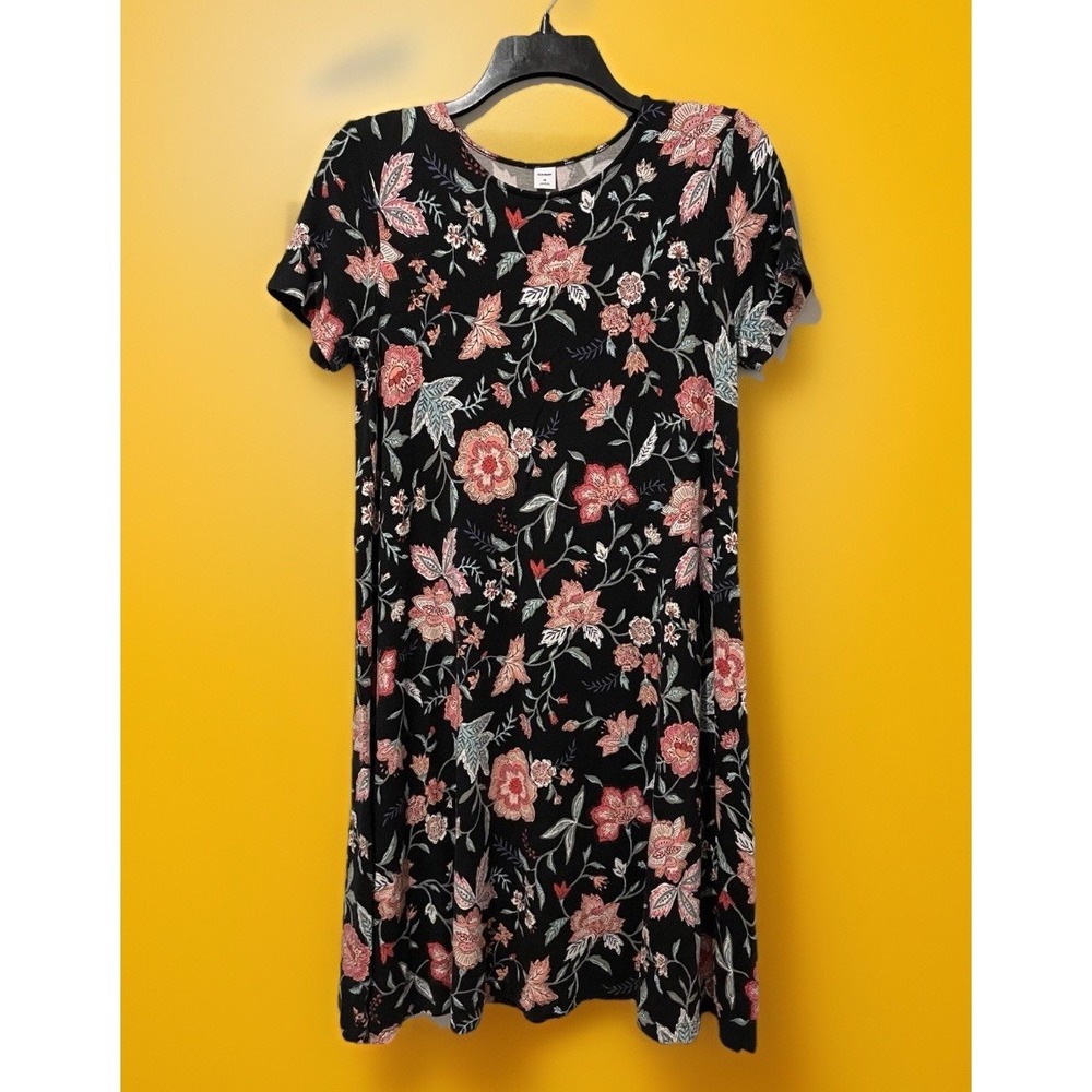 Old Navy Women Black Floral Cotton Cozy Casual‎ Dress Size Medium